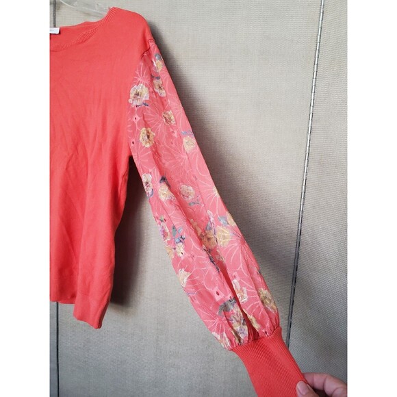 Siani Milano Orange Scalloped Neckline Mesh Lace Balloon Sleeve Sweater Size XL - Picture 2 of 7
